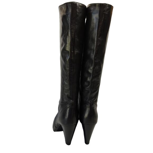 Progetto Black Leather Knee High Pull On Boots Women's Size 38 US Size 7.5 - Picture 5 of 8